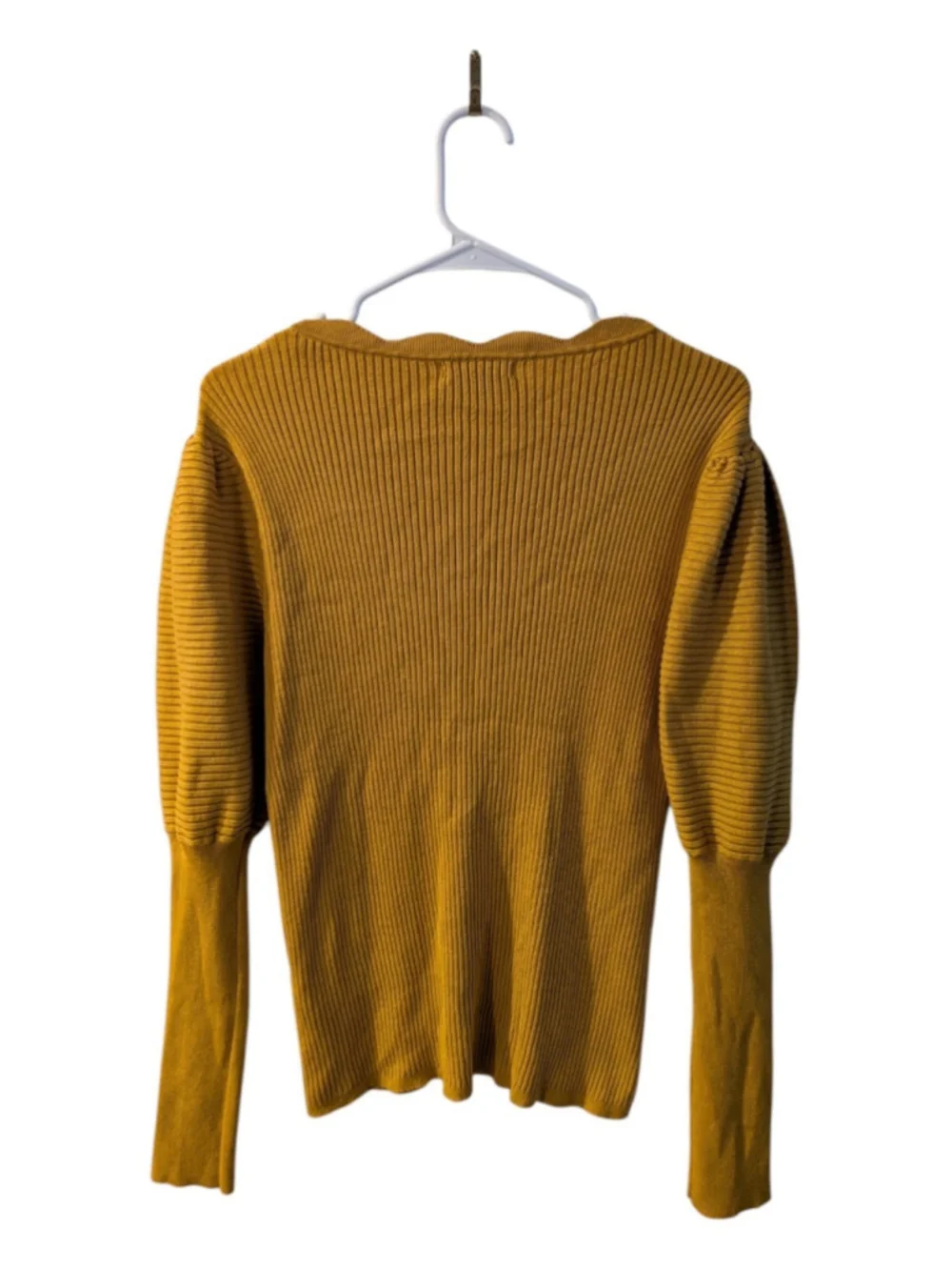 Cable & Gauge Mustard Ribbed Puff Sleeve Sweater Top Size L Boho Fall